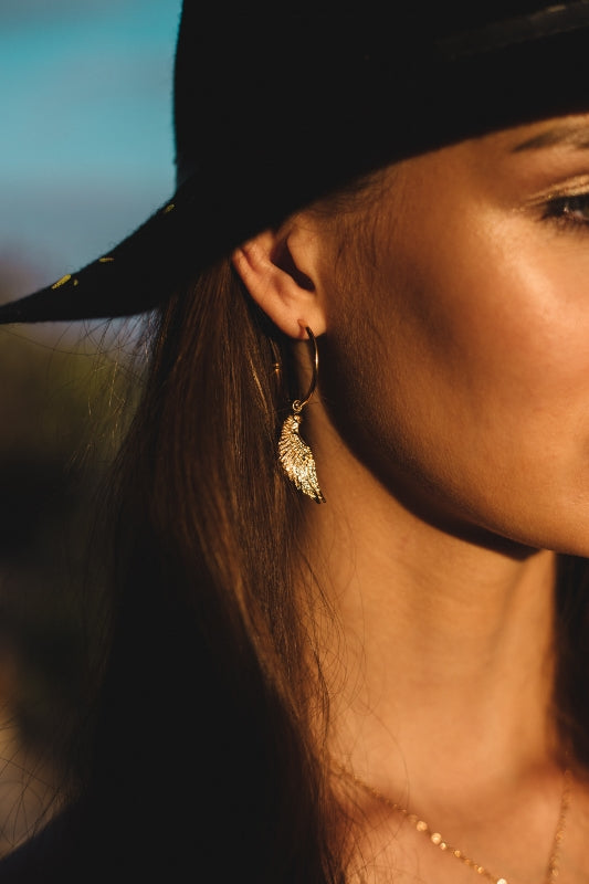 Angel Wing Large Hoop Earrings White Rhodium