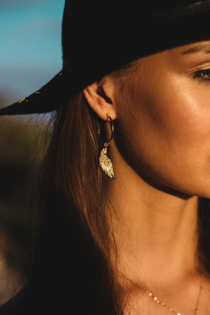 Angel Wing Hoop Earrings White Rhodium