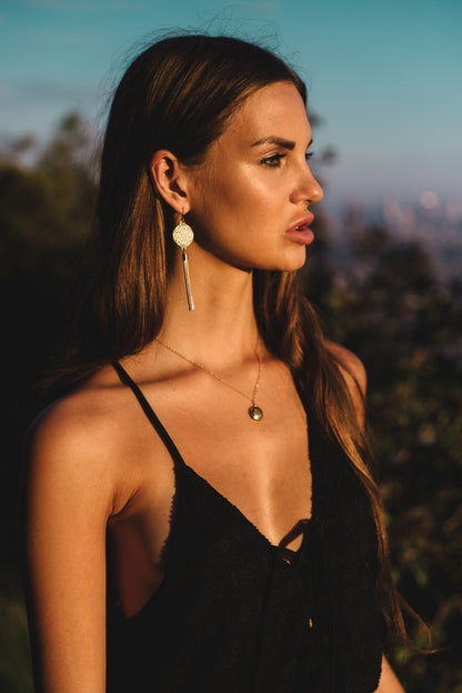 Flower of Life Protection Tassel Earrings, 18K Gold over Sterling Silver