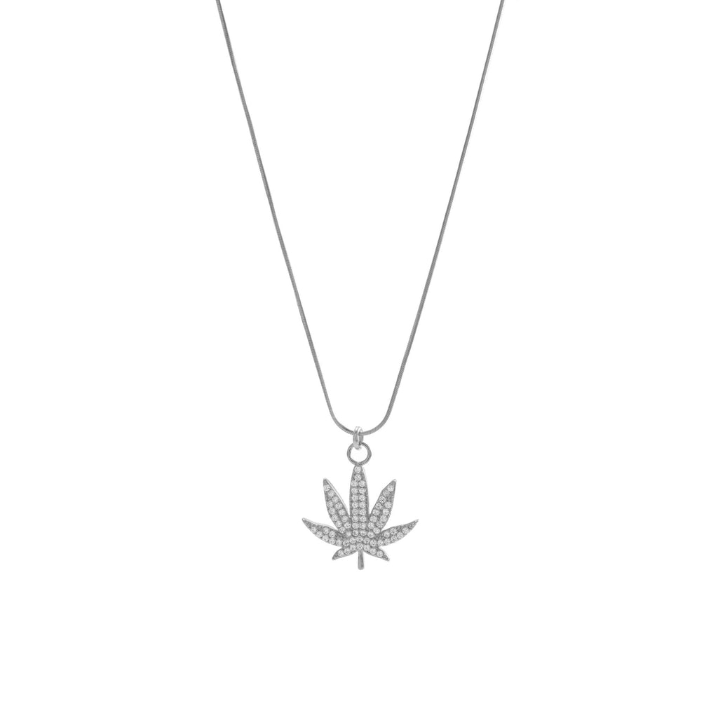 MJ Leaf Pavé Necklace – White Rhodium over Sterling Silver Spiritual Jewelry