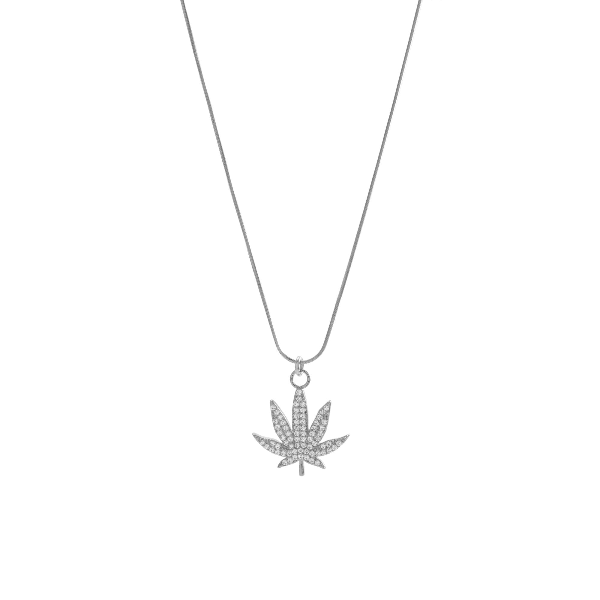 MJ Leaf Pavé Necklace – White Rhodium over Sterling Silver Spiritual Jewelry