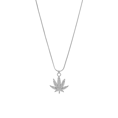 MJ Leaf Pave Necklace, White Rhodium over Sterling Silver