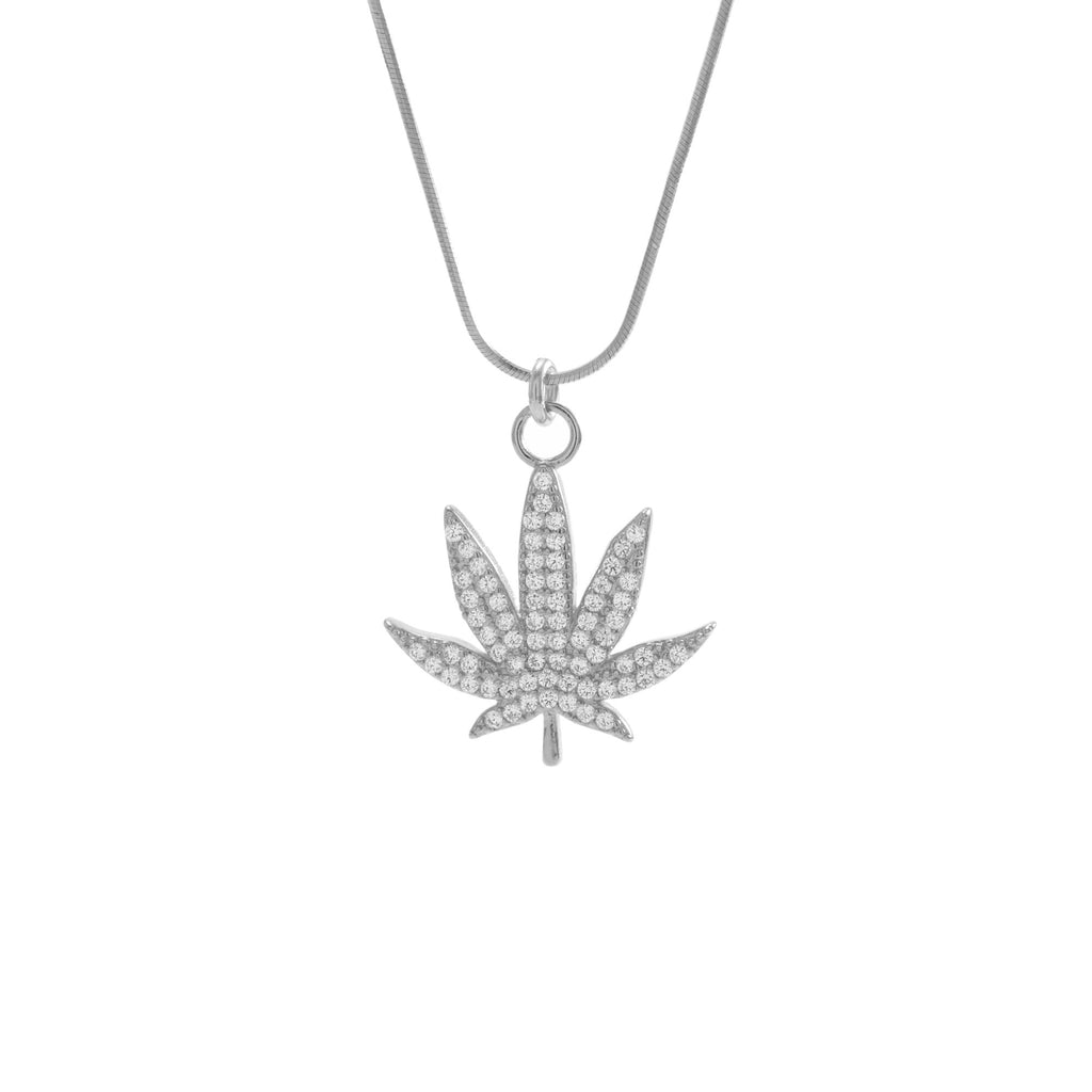 MJ Leaf Pavé Necklace – White Rhodium over Sterling Silver Spiritual Jewelry