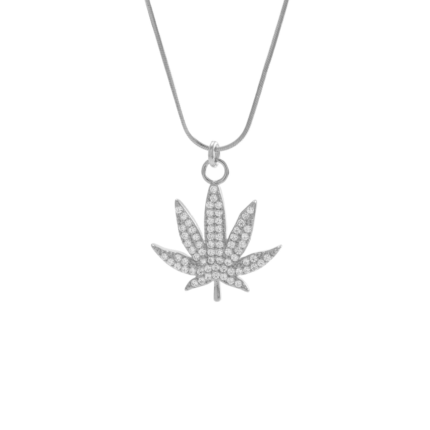 MJ Leaf Pave Necklace, White Rhodium over Sterling Silver