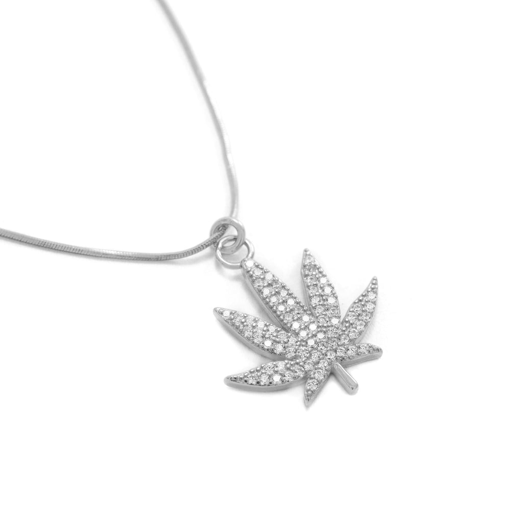 MJ Leaf Pavé Necklace – White Rhodium over Sterling Silver Spiritual Jewelry