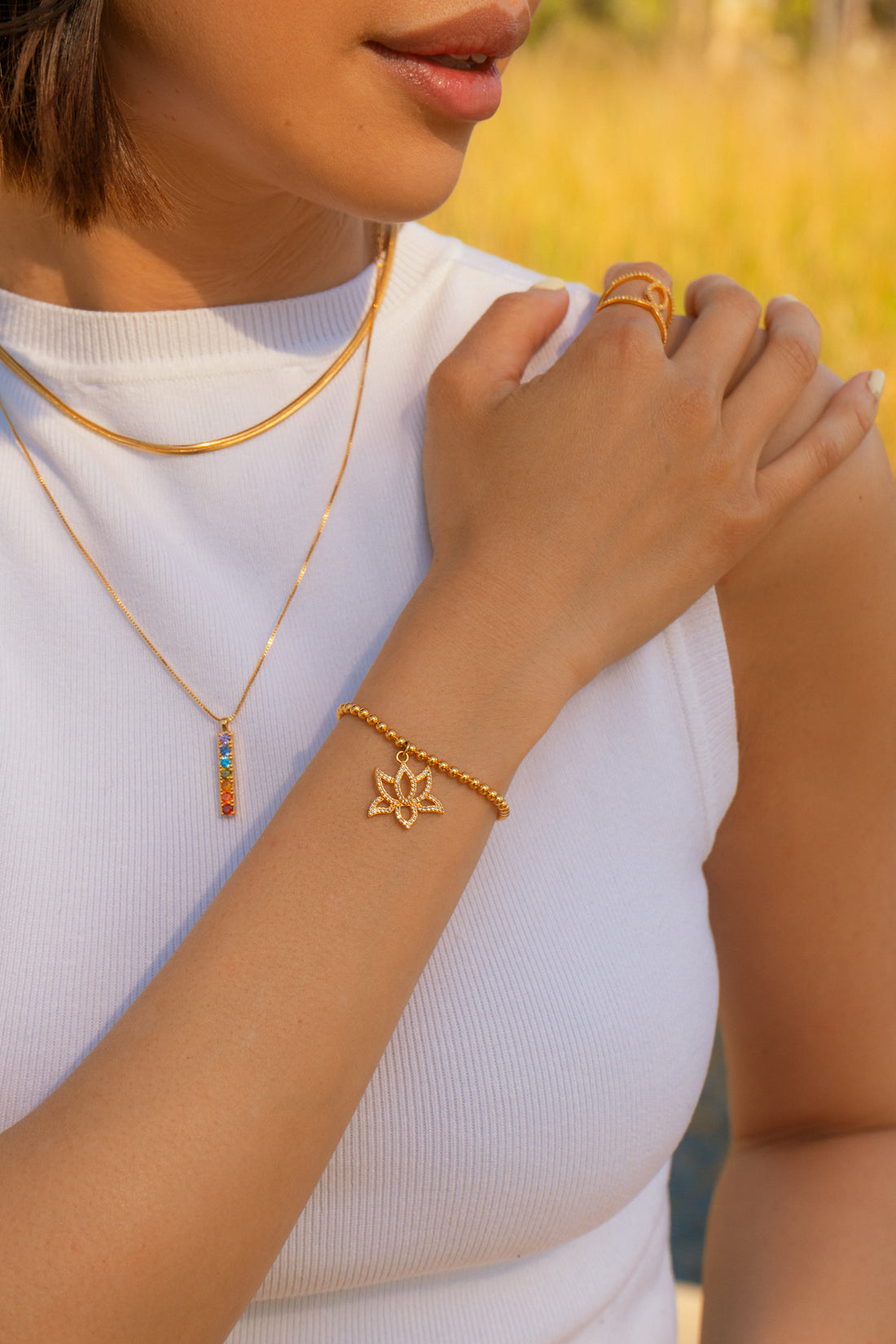 Chakra Align Rainbow Bar Necklace, 18k Gold