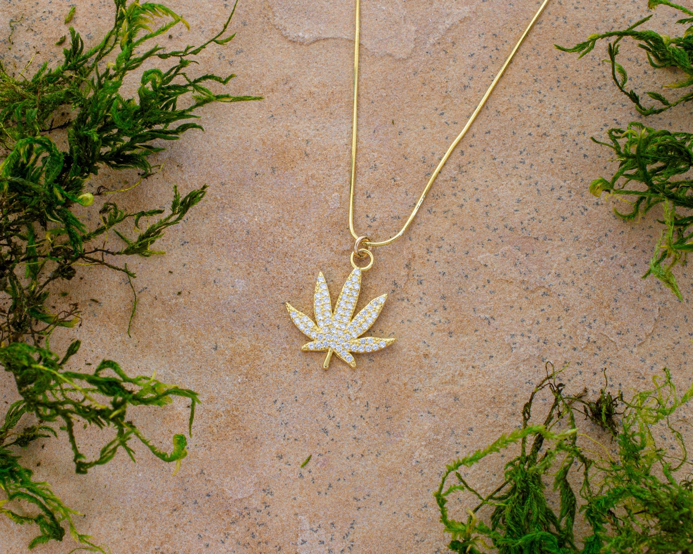 MJ Leaf Pavé Necklace – White Rhodium over Sterling Silver Spiritual Jewelry