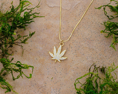 MJ Leaf Pave Necklace, White Rhodium over Sterling Silver