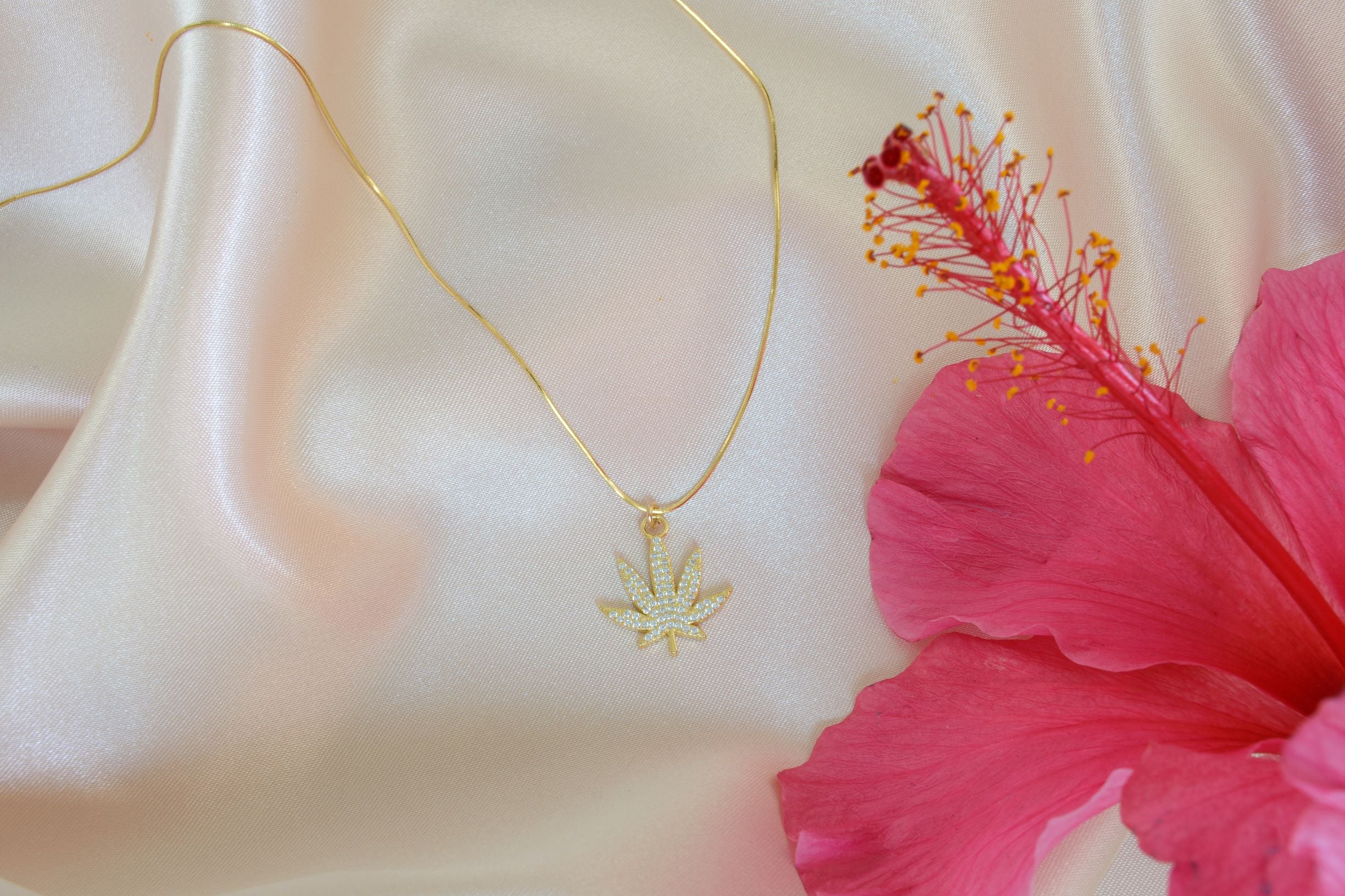 MJ Leaf Pavé Necklace – White Rhodium over Sterling Silver Spiritual Jewelry