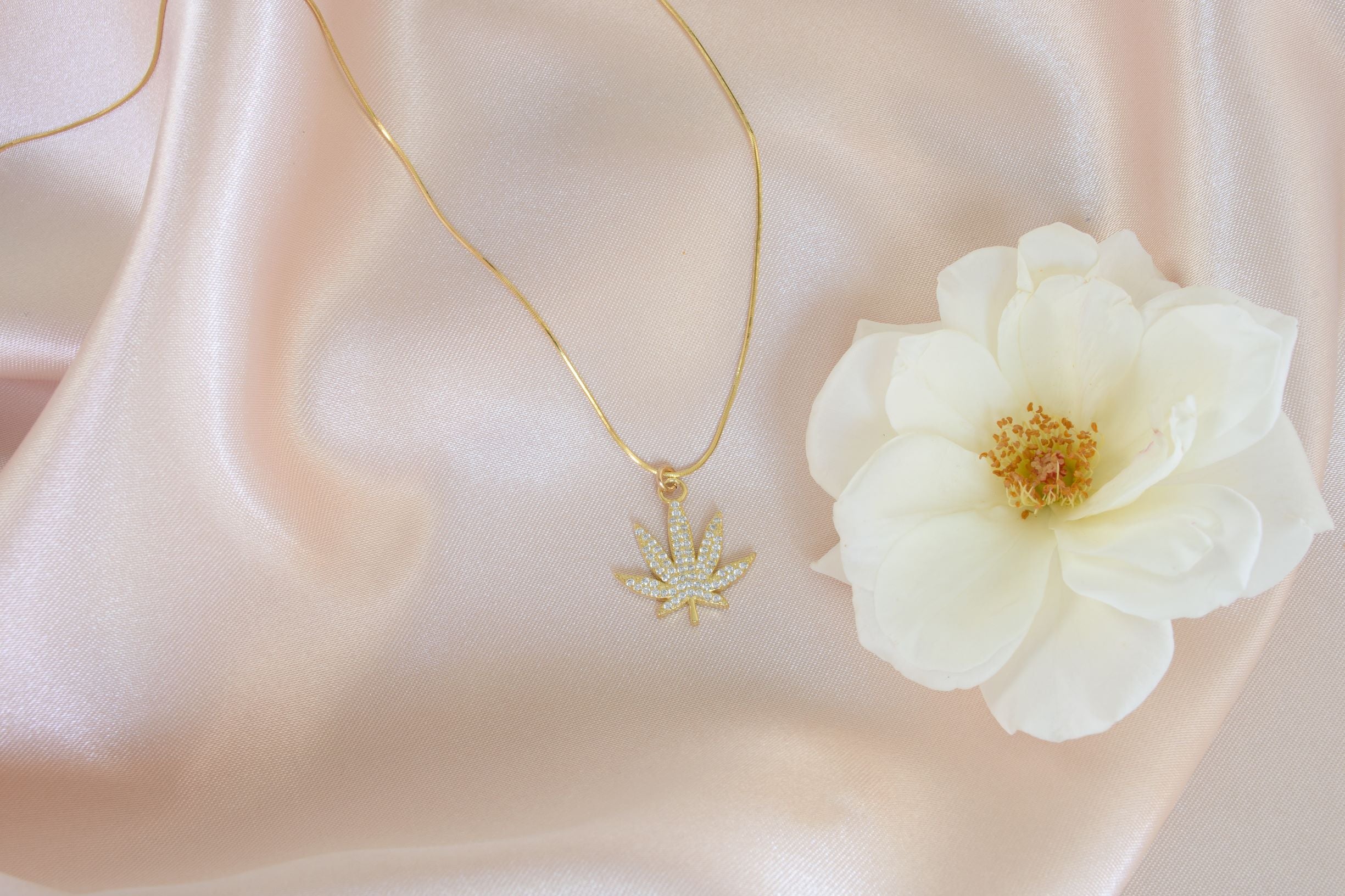 MJ Leaf Pavé Necklace – White Rhodium over Sterling Silver Spiritual Jewelry