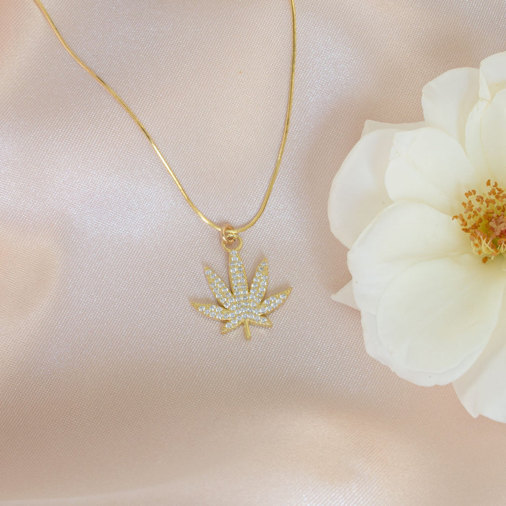 MJ Leaf Pavé Necklace – White Rhodium over Sterling Silver Spiritual Jewelry