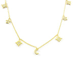 Heavenly Realms Moon & Stars Drop Choker Necklace – White Rhodium with CZ Diamonds