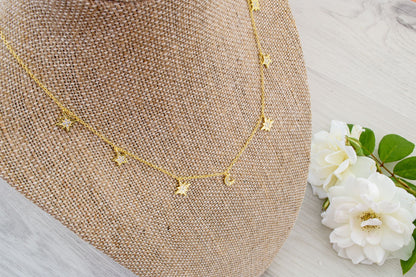 Heavenly Realms Moon & Stars Drop Choker Necklace, Rose Gold, CZ Diamond