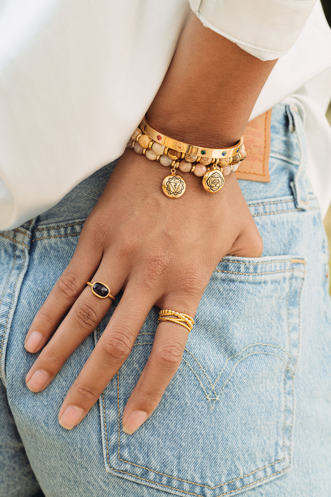 Solar Plexus Chakra Activation Bracelet Sunstone, 18k Gold Finish