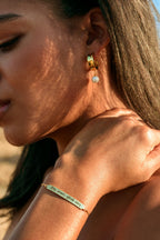 Sanskrit Chant - May All Beings Be Happy and Free - Sterling Silver Box Chain Bracelet - 18K Gold - Seen in Vogue