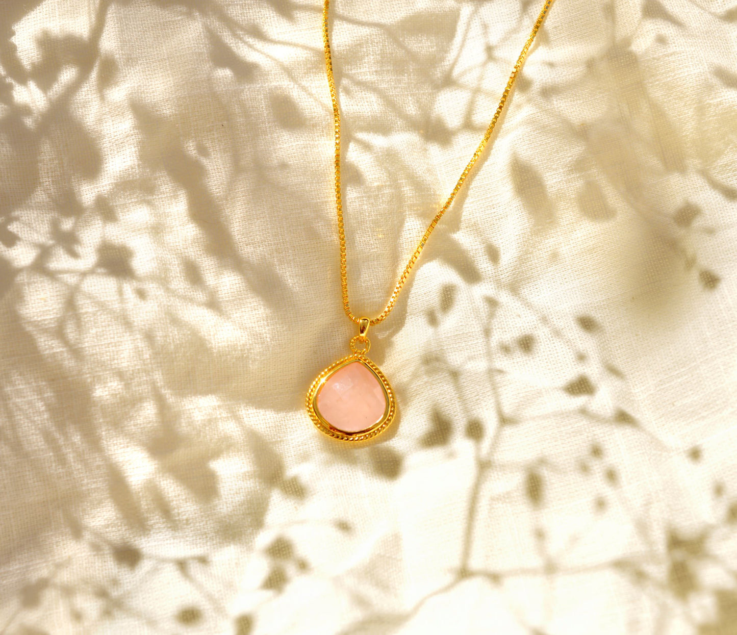 Rose Quartz Compassionate Heart Adjustable Necklace, 18K Gold