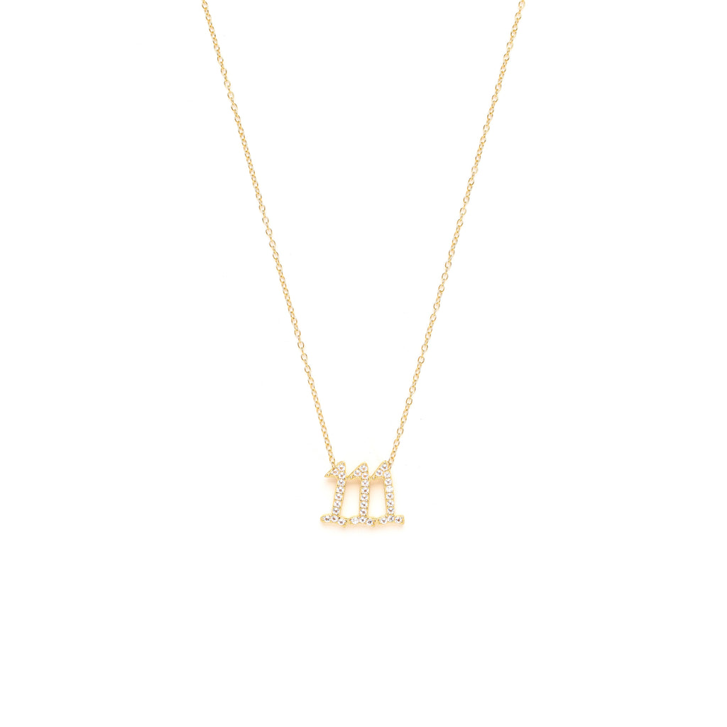 111 Angel Number Manifestation Necklace – White Topaz – Rose Gold Spiritual Jewelry