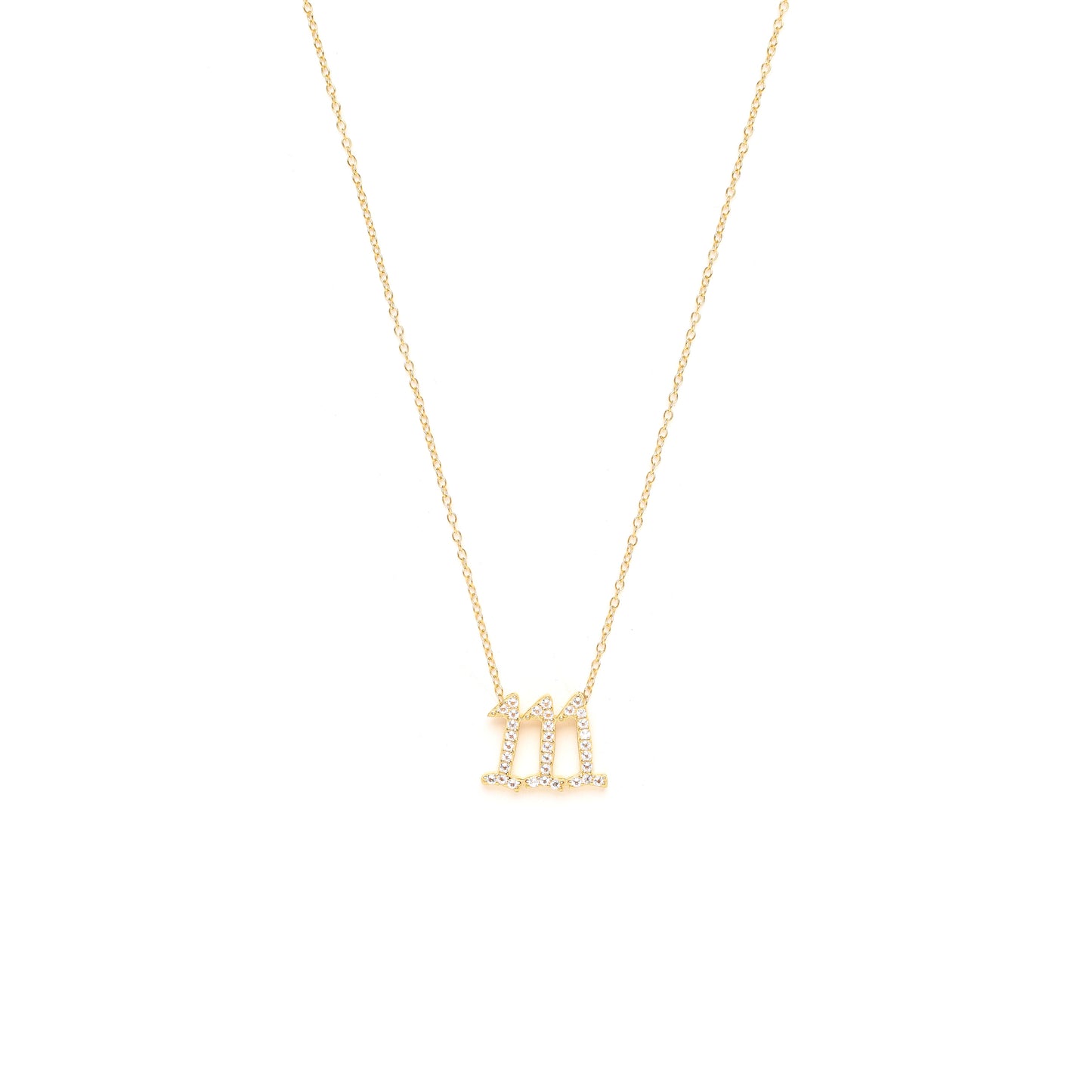 111 Angel Number Manifestation Stud Necklace, White Topaz, White Rhodium