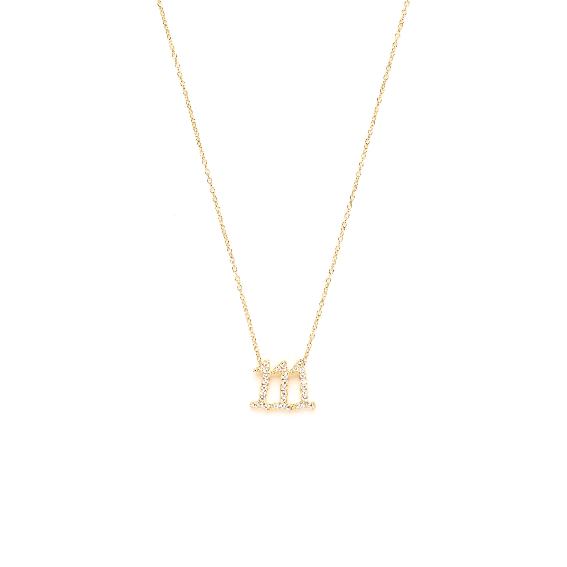 111 Angel Number Manifestation Stud Necklace, White Topaz, White Rhodium