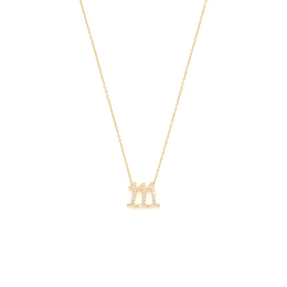 111 Angel Number Manifestation Stud Necklace, White Topaz, White Rhodium