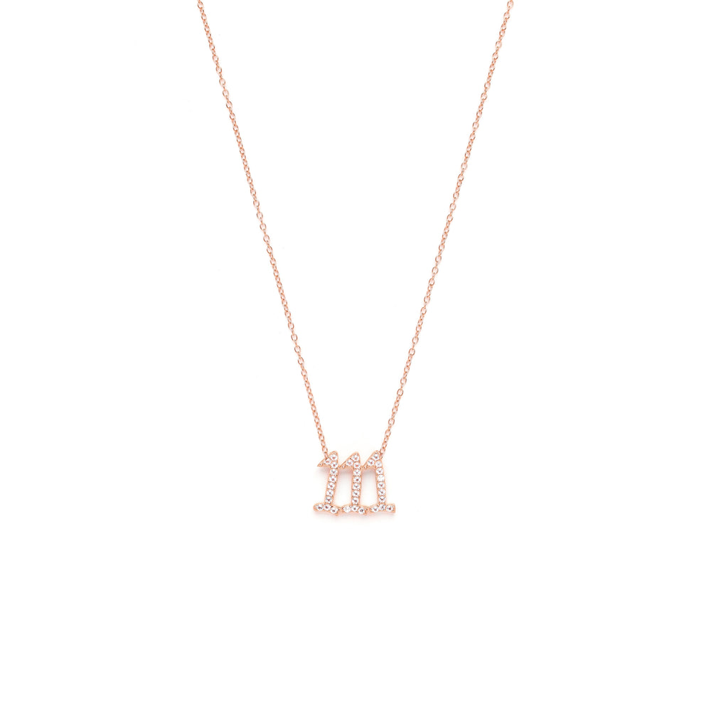 111 Angel Number Manifestation Stud Necklace, White Topaz, White Rhodium