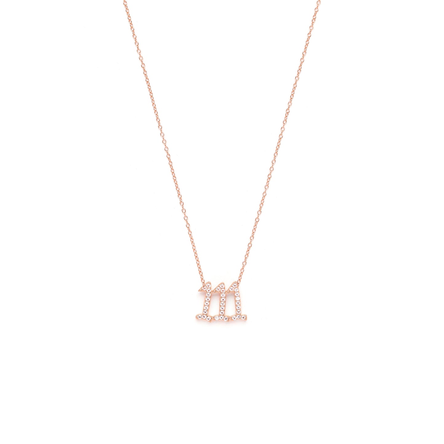 111 Angel Number Manifestation Stud Necklace, White Topaz, White Rhodium