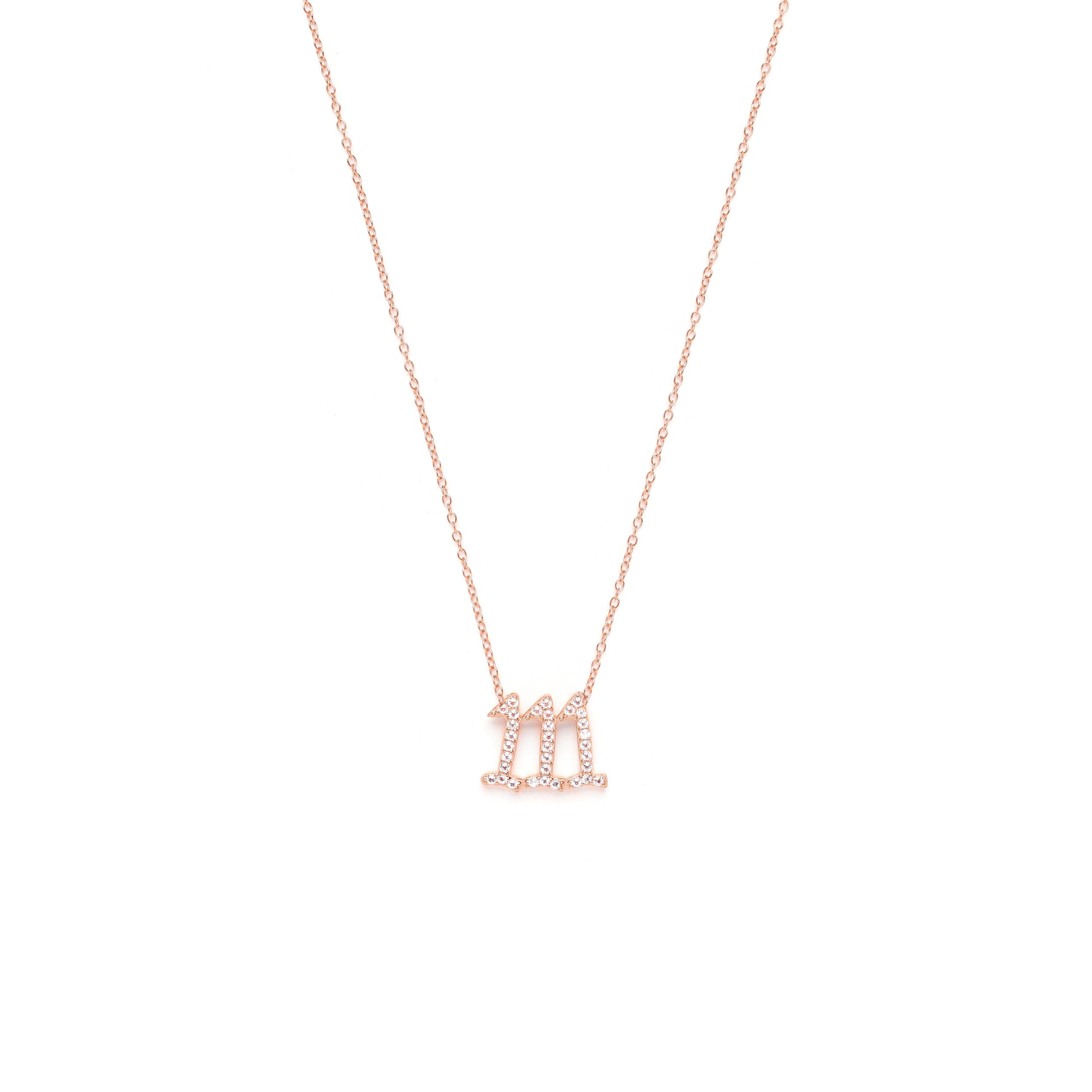 111 Angel Number Manifestation Stud Necklace, White Topaz, White Rhodium