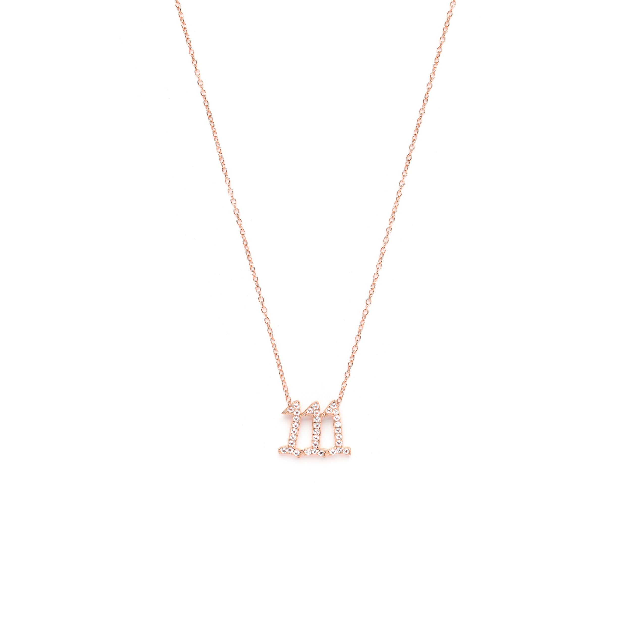 111 Angel Number Manifestation Stud Necklace, White Topaz, White Rhodium