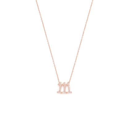 111 Angel Number Manifestation Stud Necklace, White Topaz, White Rhodium