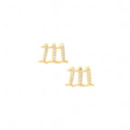 111 Angel Number Manifestation Stud Earrings, White Topaz, White Rhodium