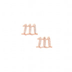 111 Angel Number Manifestation Stud Earrings, White Topaz, Rose Gold