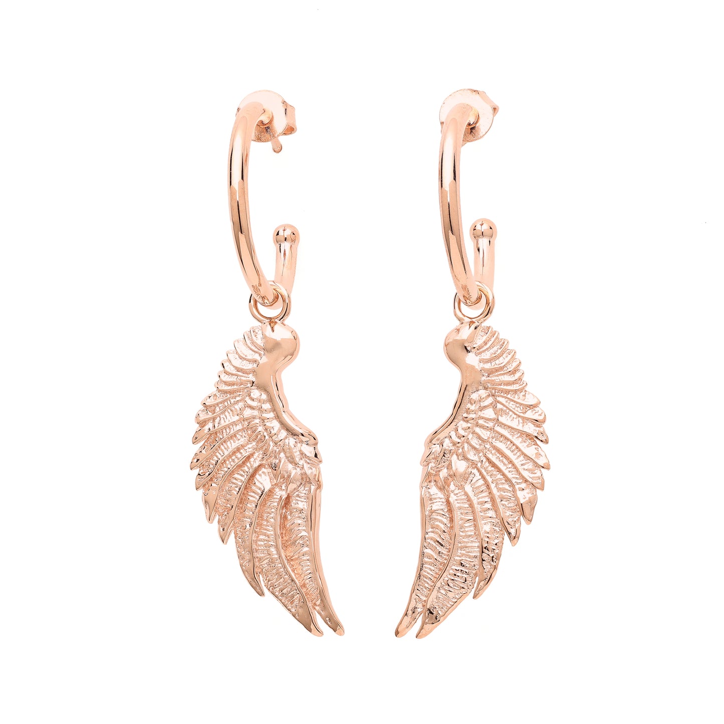 Angel Wing Small Hoop Earrings Rose Gold Over Sterling Silver