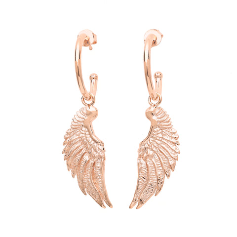 Angel Wing Small Hoop Earrings Rose Gold Over Sterling Silver