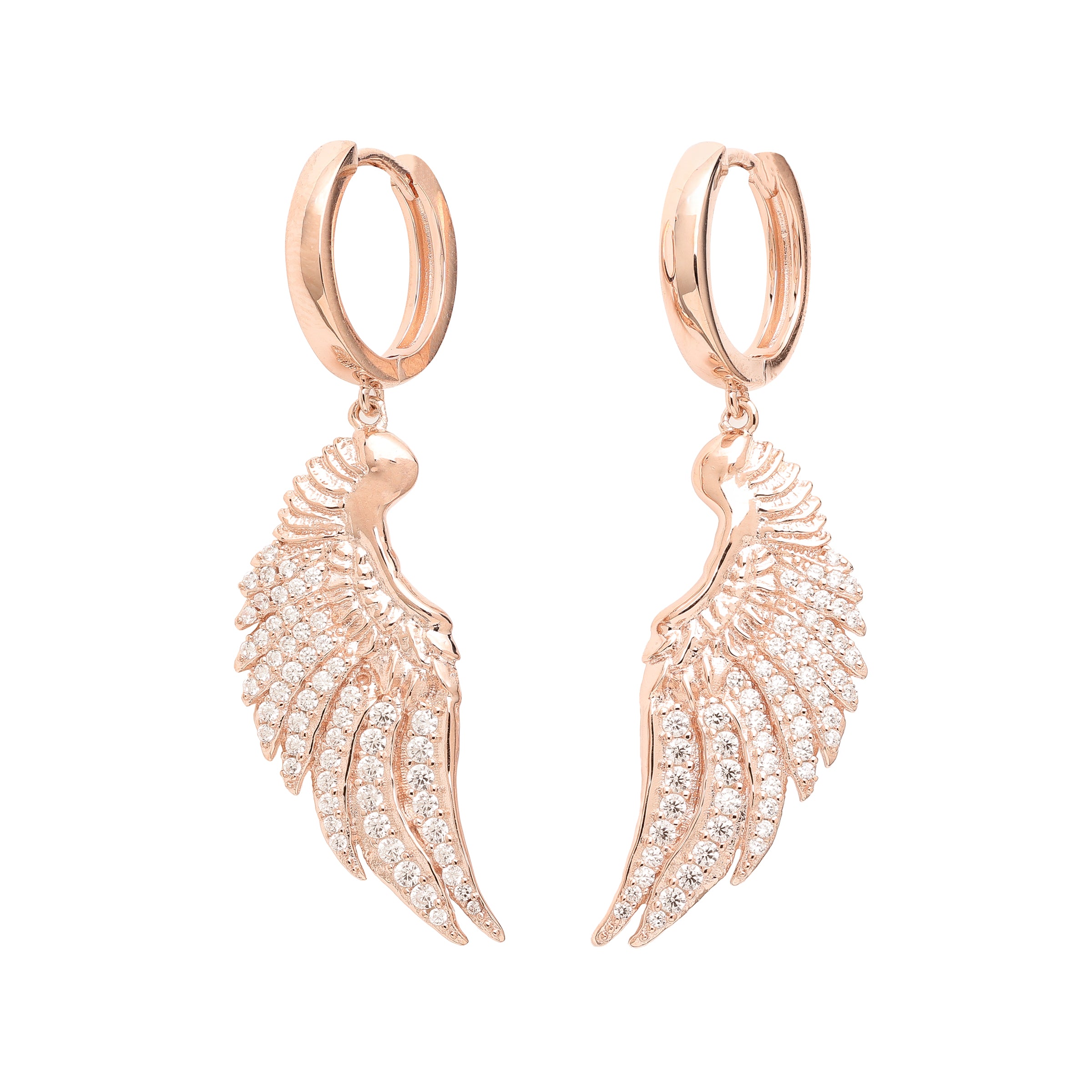 Angel Wing Pave Huggie Earrings, Rose Gold