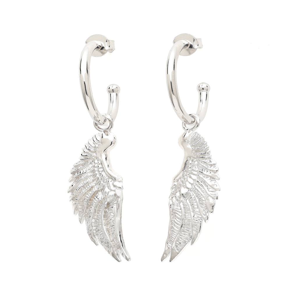 Angel Wing Small Hoop Earrings – White Rhodium Over Sterling Silver Spiritual Jewelry