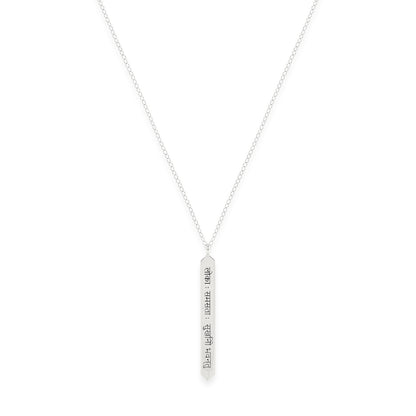 Sanskrit Chant "May All Beings Be Happy & Free"  White Rhodium Bar Necklace