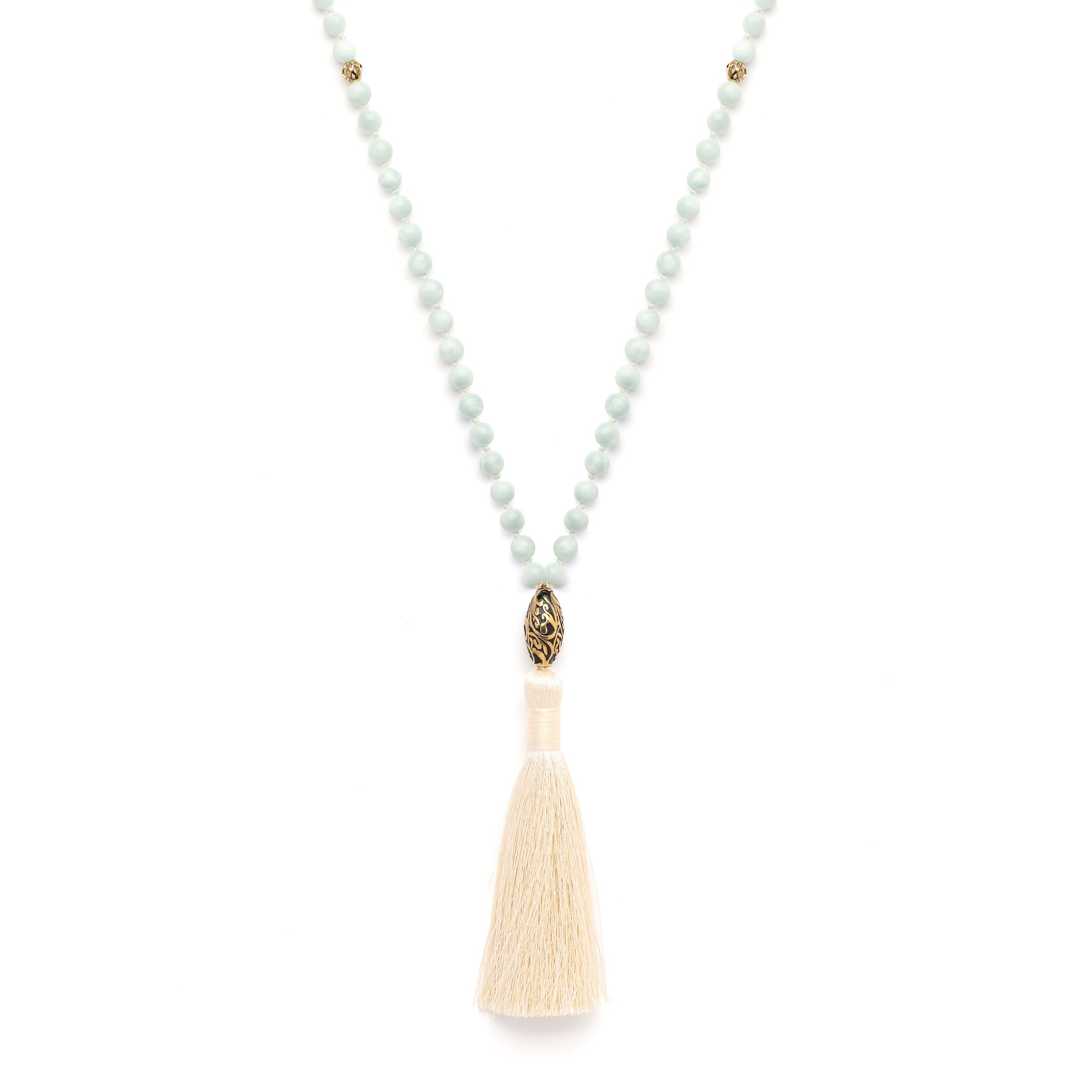Divine Love 108 Bead Mala – Morganite with Antique Repousse Spiritual Jewelry