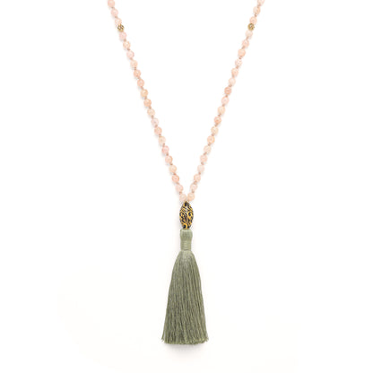 Divine Love 108 Bead Mala, Morganite, Antique Repousse