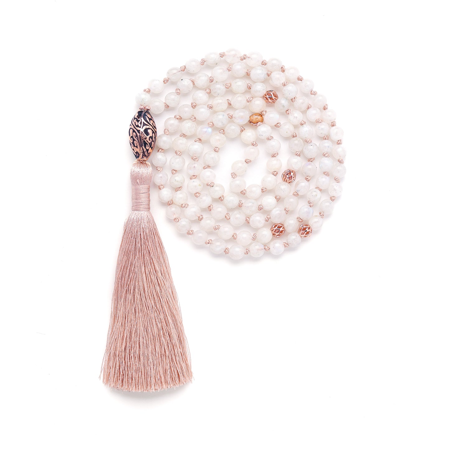 Divine Intuition 108 Bead Mala, Cream Moonstone