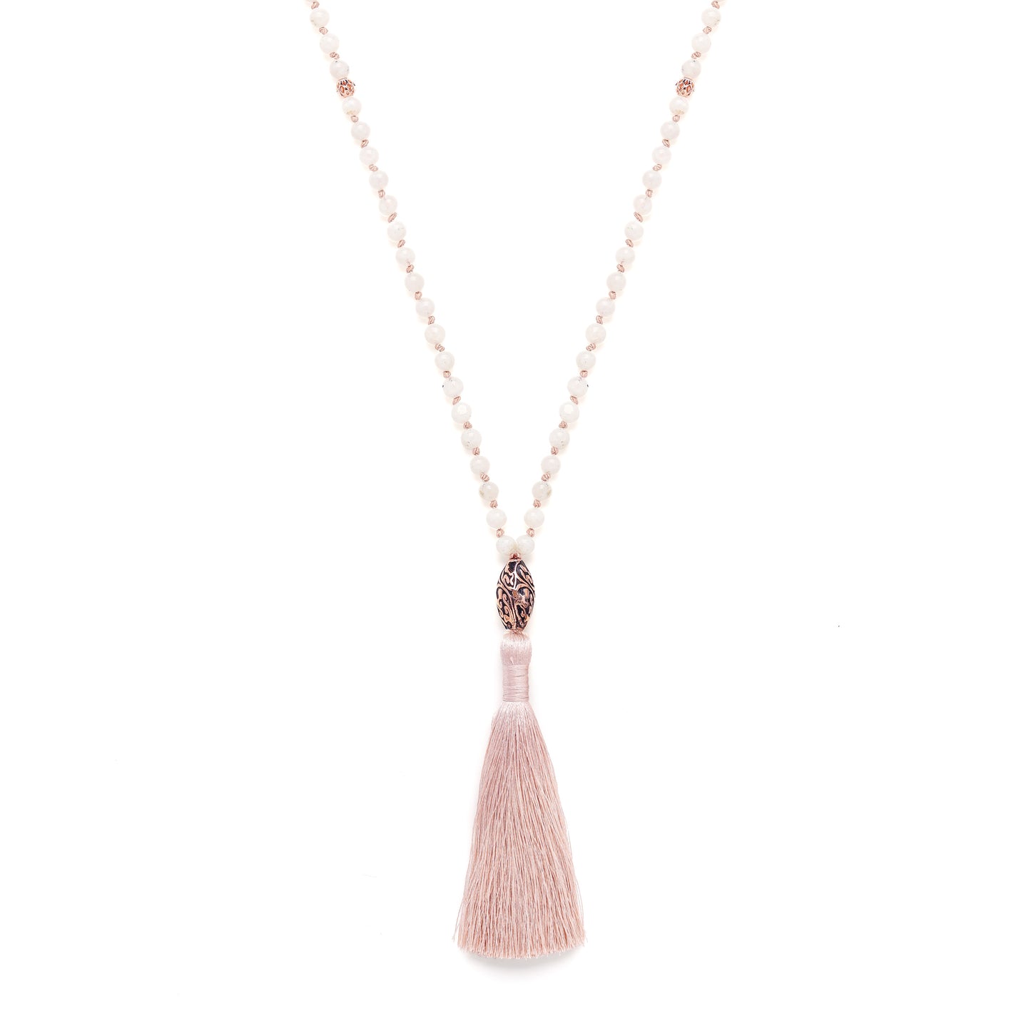 Divine Intuition 108 Bead Mala, Cream Moonstone