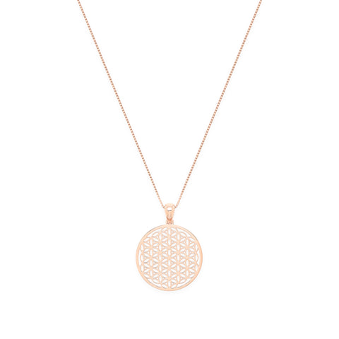 Flower of Life Spiritual Expansion Necklace, 18K Gold, 16+3"