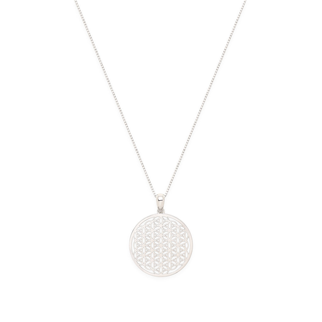 Flower of Life Spiritual Expansion Necklace - White Rhodium Over Sterling Silver