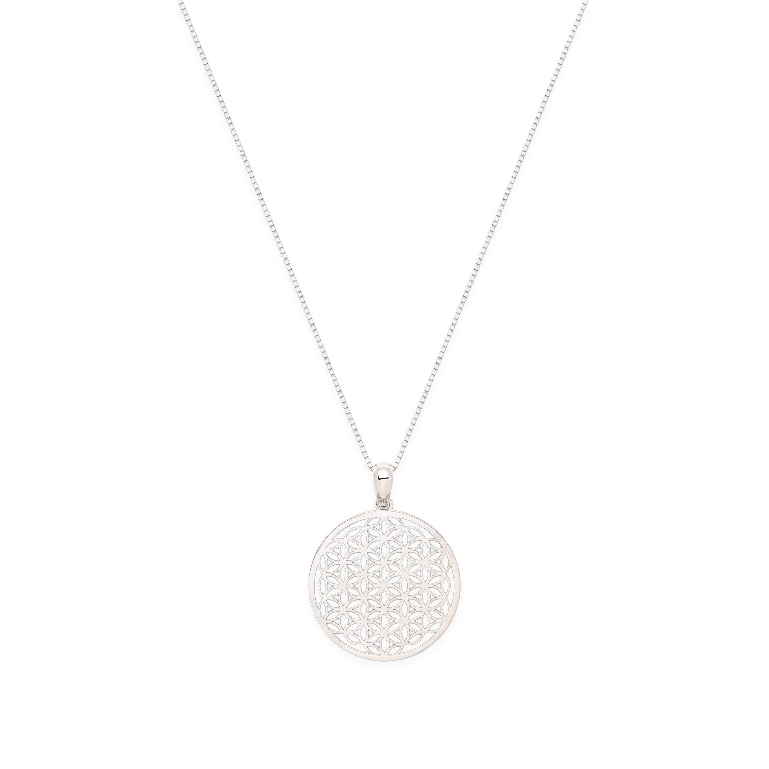 Flower of Life Spiritual Expansion Necklace - White Rhodium Over Sterling Silver