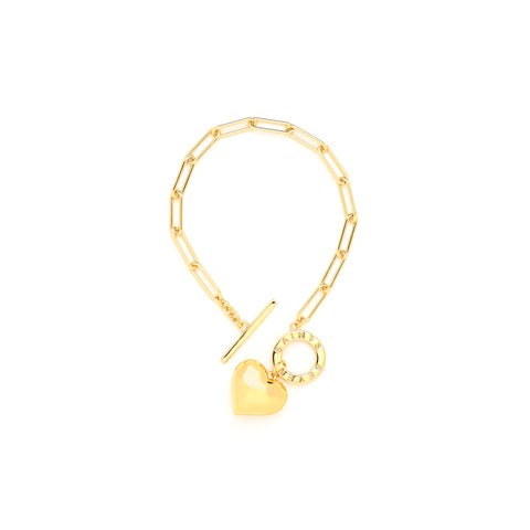 "I AM LOVED" Heart Charm Chain Bracelet, 18k Gold Plated Sterling Silver