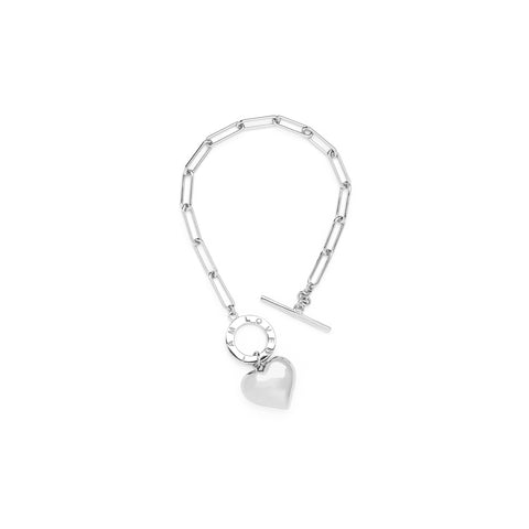 "I AM LOVED" Heart Charm Chain Bracelet, White Rhodium Plated Sterling Silver