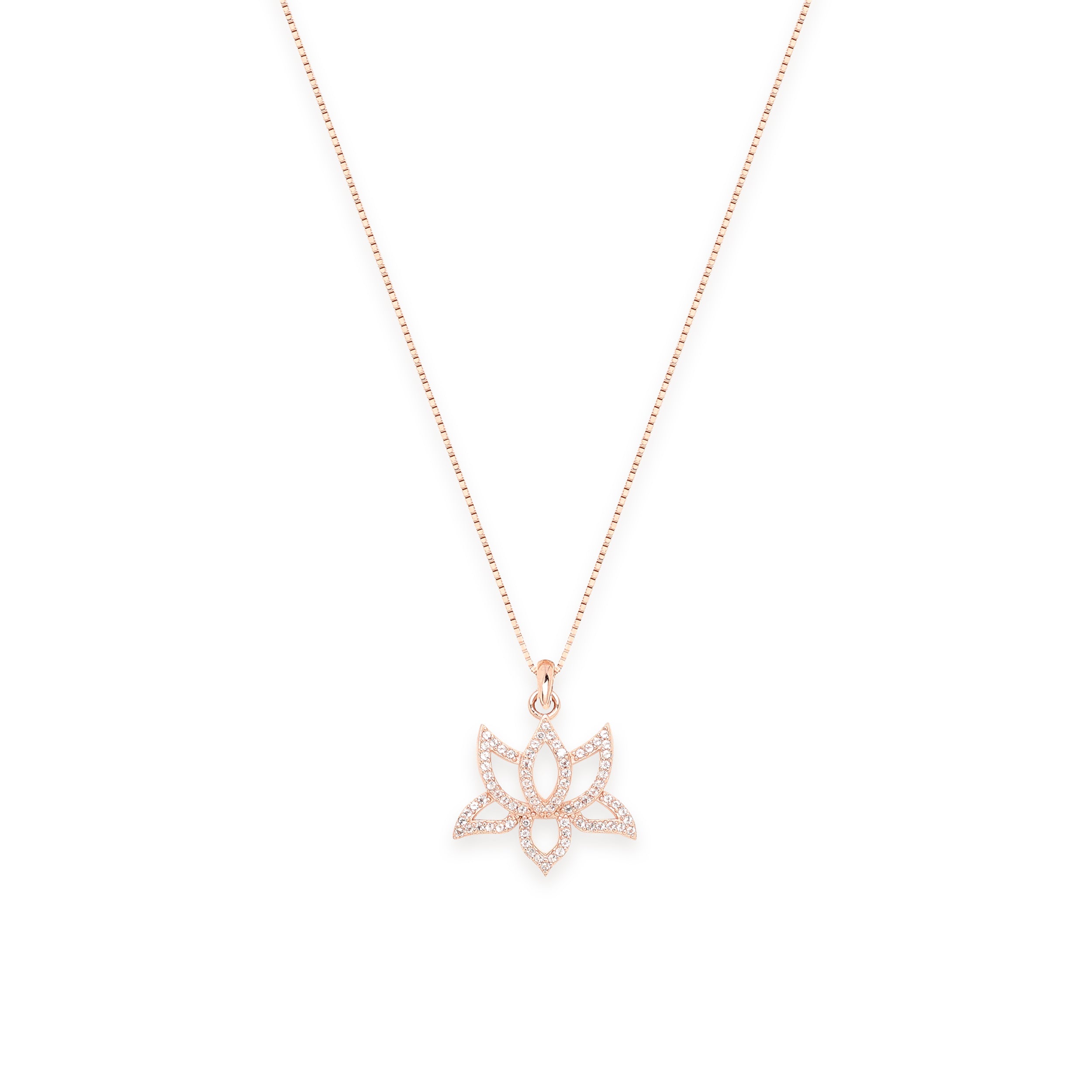 Illuminate Lotus Necklace – White Topaz Pavé – Rose Gold Spiritual Jewelry