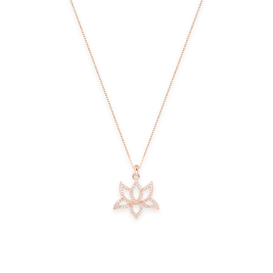 Illuminate Lotus Necklace, White Topaz Pave, Rose Gold