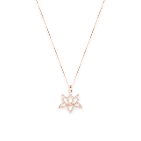 Illuminate Lotus Necklace, White Topaz Pave, Rose Gold