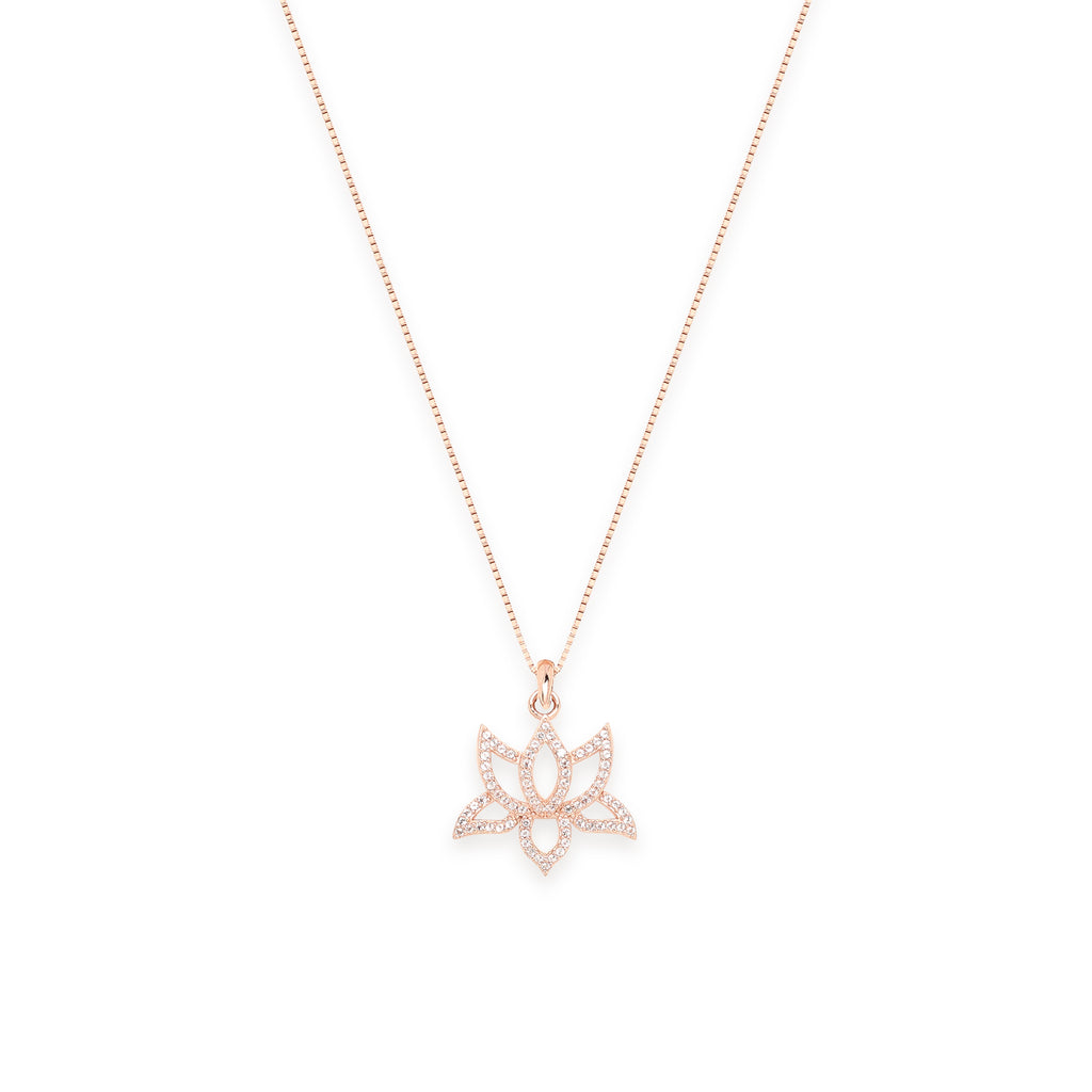 Illuminate Lotus Necklace – White Topaz Pavé in 18K Gold