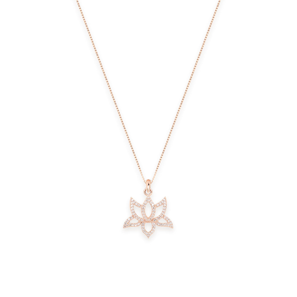 Illuminate Lotus Necklace – White Topaz Pavé – White Rhodium Plated Spiritual Jewelry